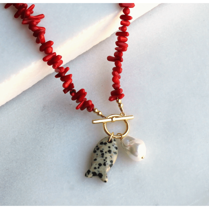 The Silver Wren Red Coral & Fish Beaded Necklace Accessories Parts and Labour Hood River Oregon Clothing Store