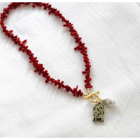 The Silver Wren Red Coral & Fish Beaded Necklace Accessories Parts and Labour Hood River Oregon Clothing Store