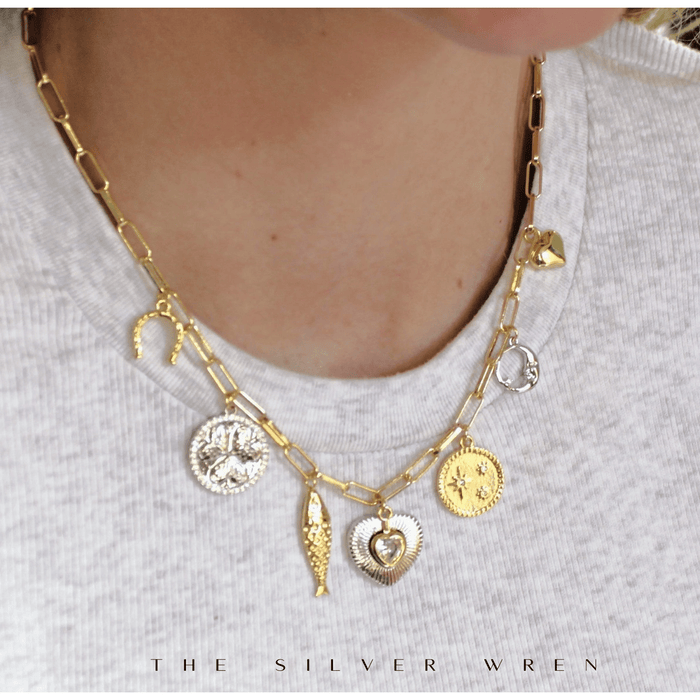 The Silver Wren Two Tone Multi Charm Necklace Accessories Parts and Labour Hood River Oregon Clothing Store