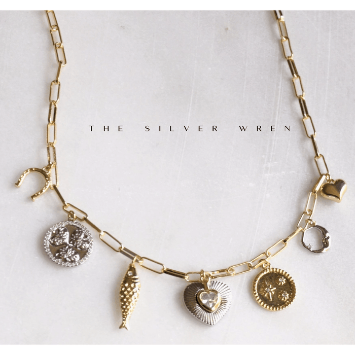 The Silver Wren Two Tone Multi Charm Necklace Accessories Parts and Labour Hood River Oregon Clothing Store